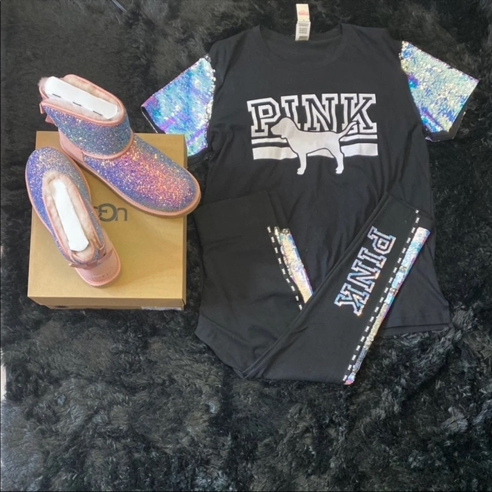 • SOLD PINK victoria secret outfit & glitter Uggs